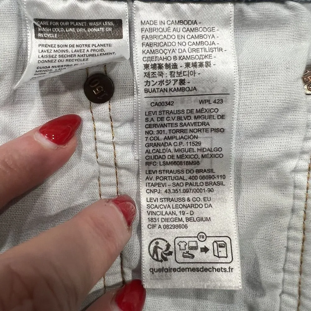 Levis Size 27 501 150 Pieced Shorts Original High Rise Denim Distressed Blue - Image 9