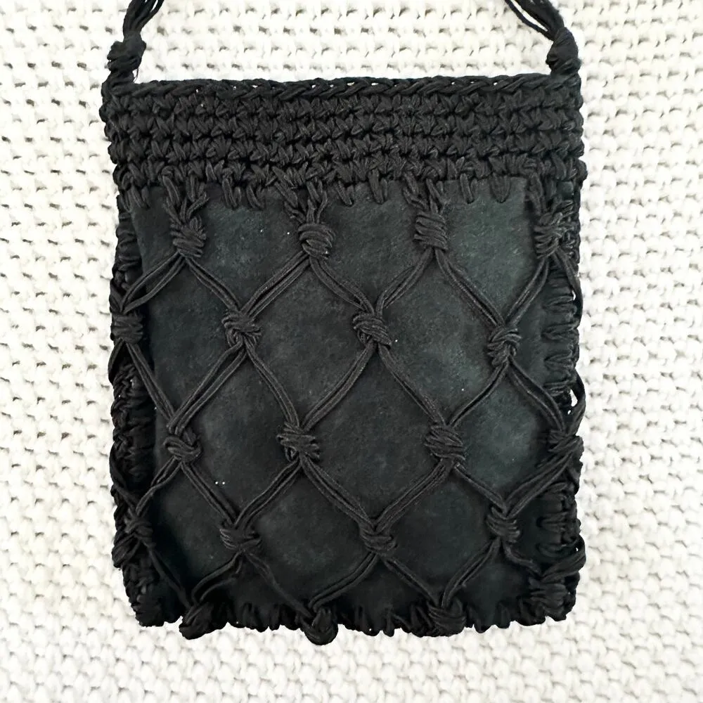 R&G Design Y2K Vintage Black Woven Suede Upper Slim Pouch Top Zip Boho Crossbody - Image 4
