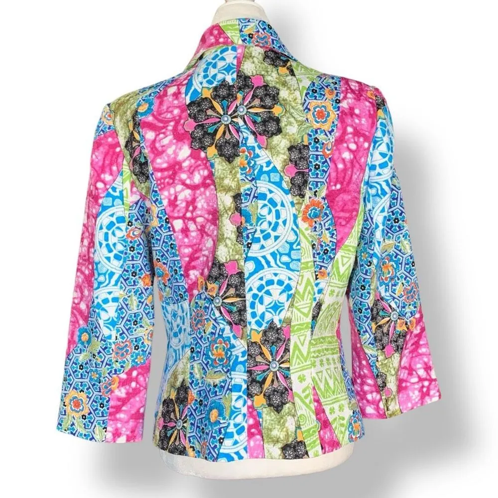 Y2K Alberto Makali Blazer Jacket Multicolor Beaded Embellished Floral Boho - Image 7