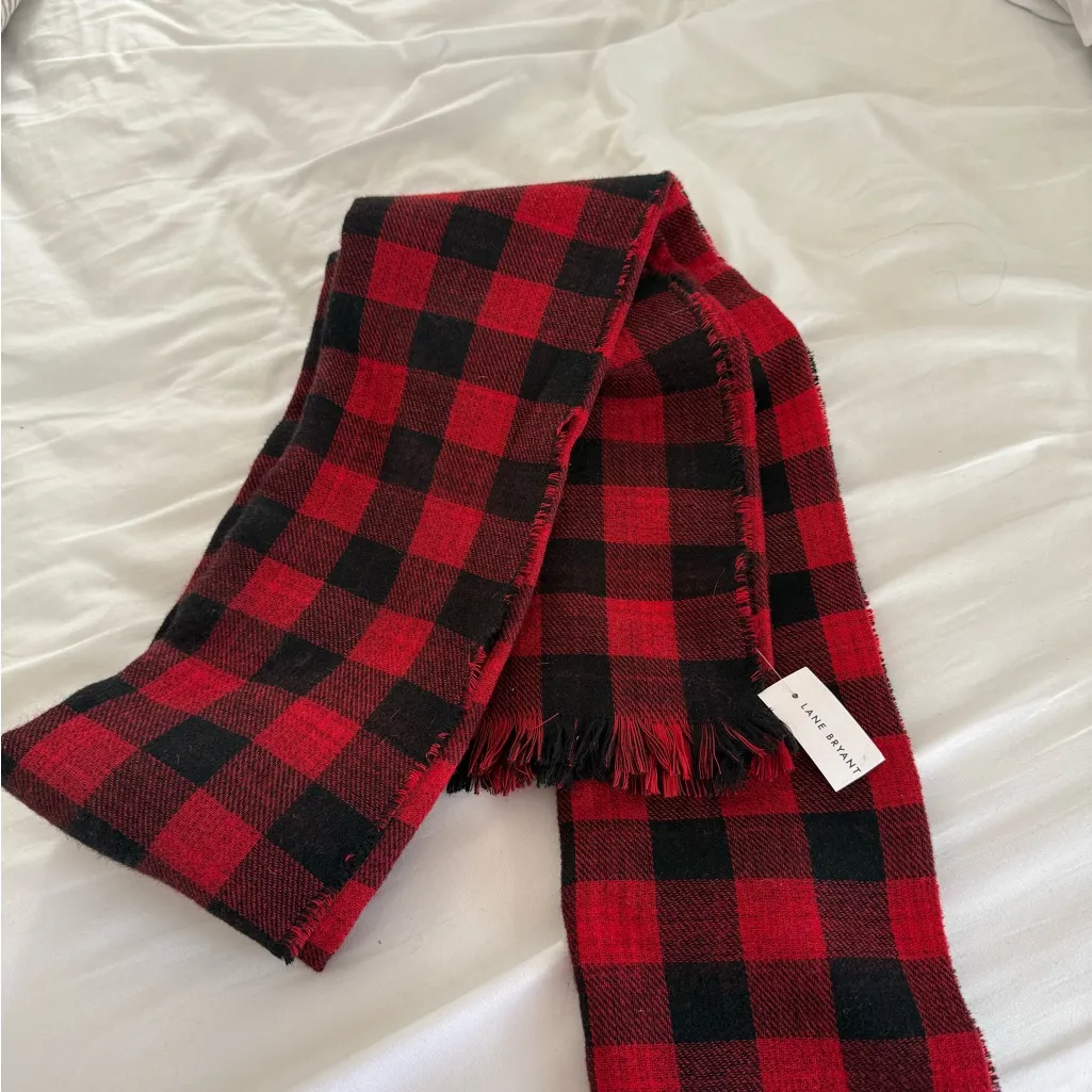 Lane Bryant Red Black Checkered Plaid Scarf Holidays Christmas New Year NWT - Image 8