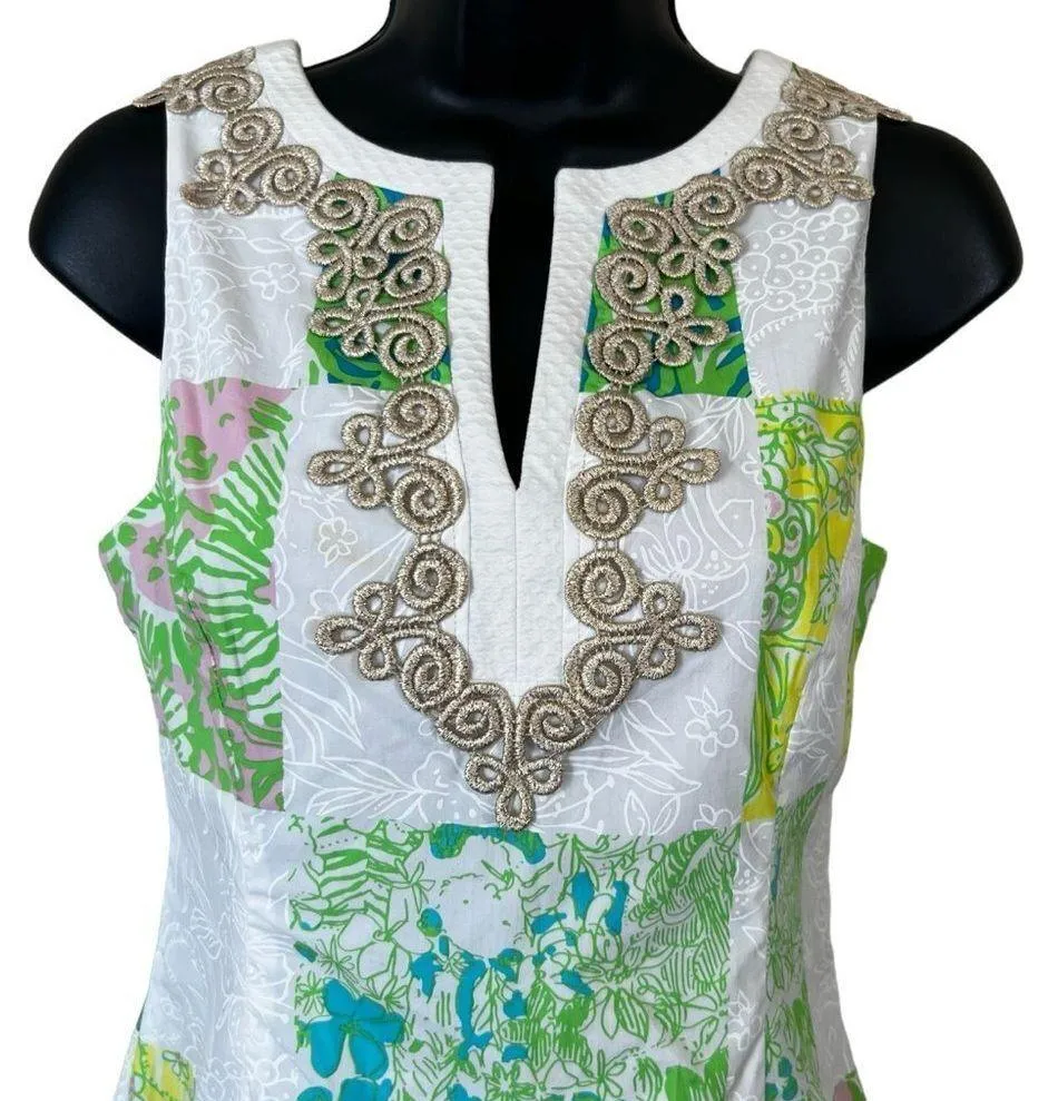 Lilly Pulitzer Janice Mini Dress Gold Lace Lioness Patchwork - Image 3