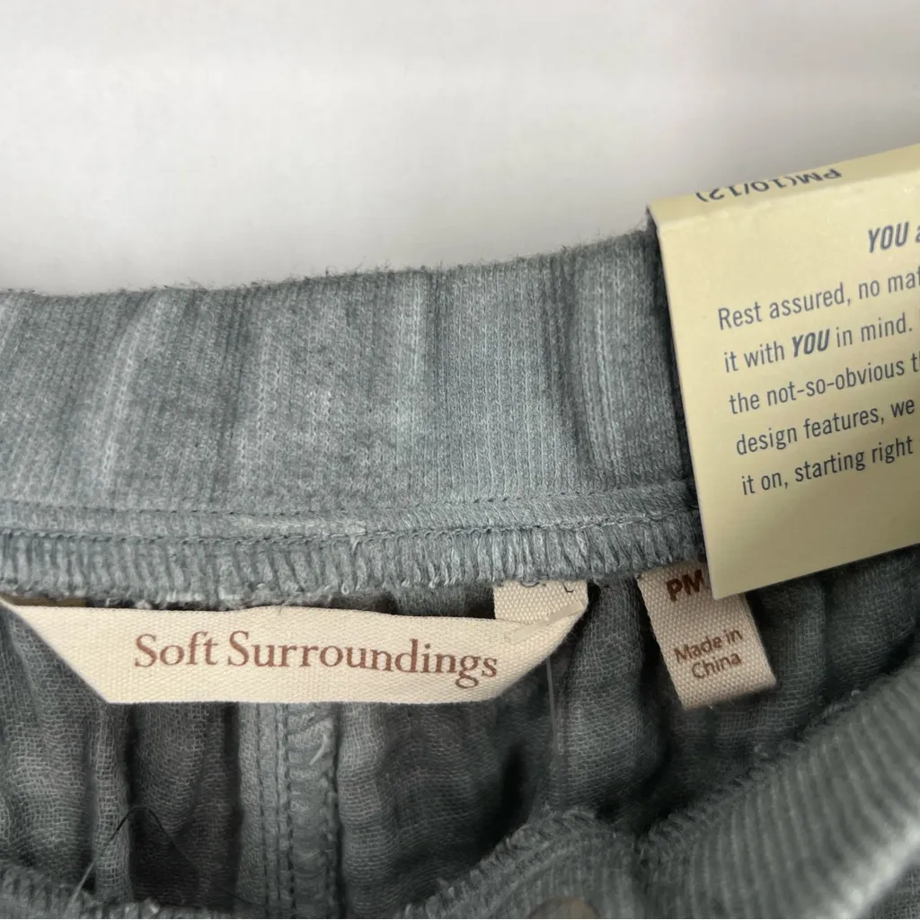 Soft Surroundings Petite Raleigh Gray‎ Gauze Cotton Wide Leg Flounce Hem Pants M - Image 6