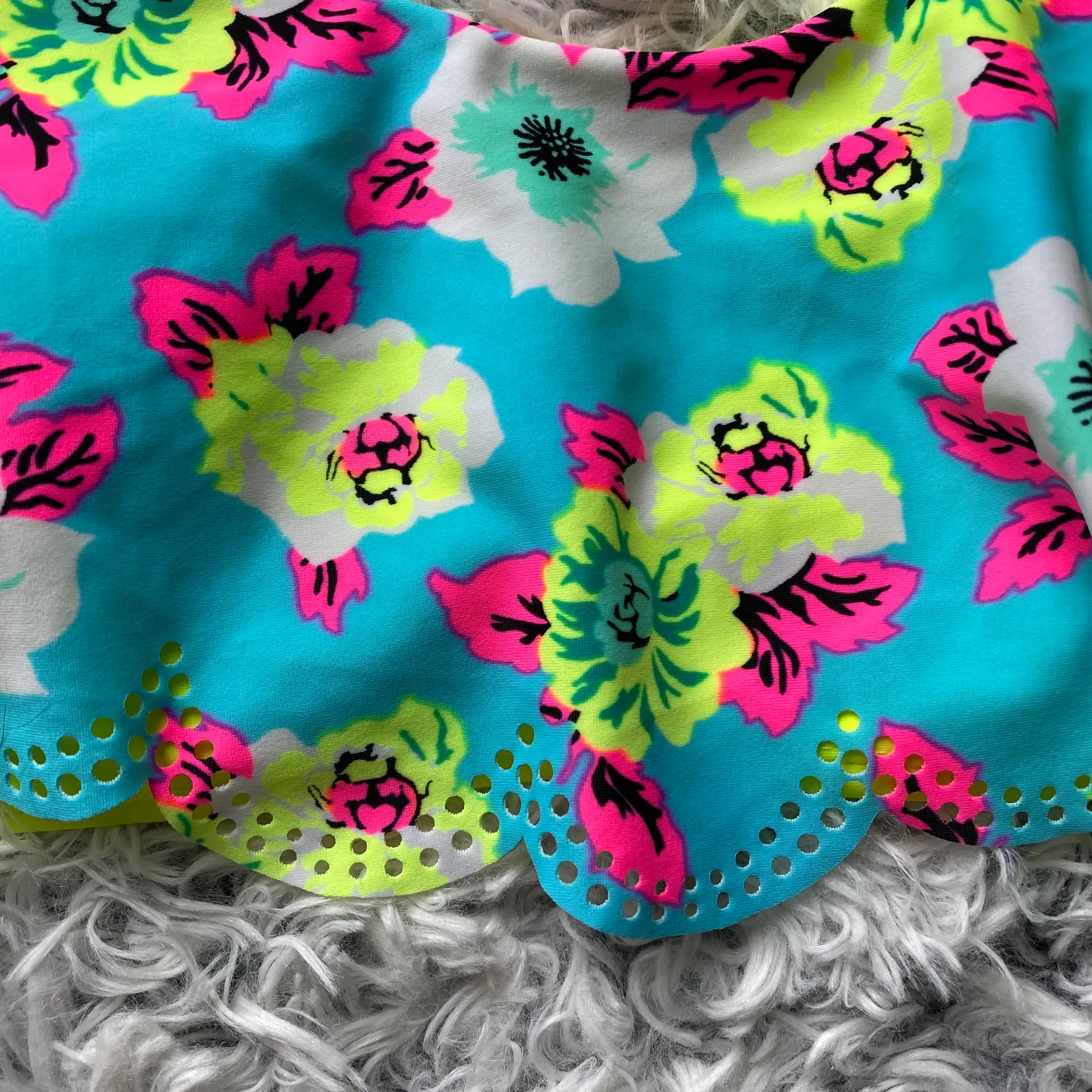 Bikini Bra Top Neon Yellow Blue Ruffles. - Image 5