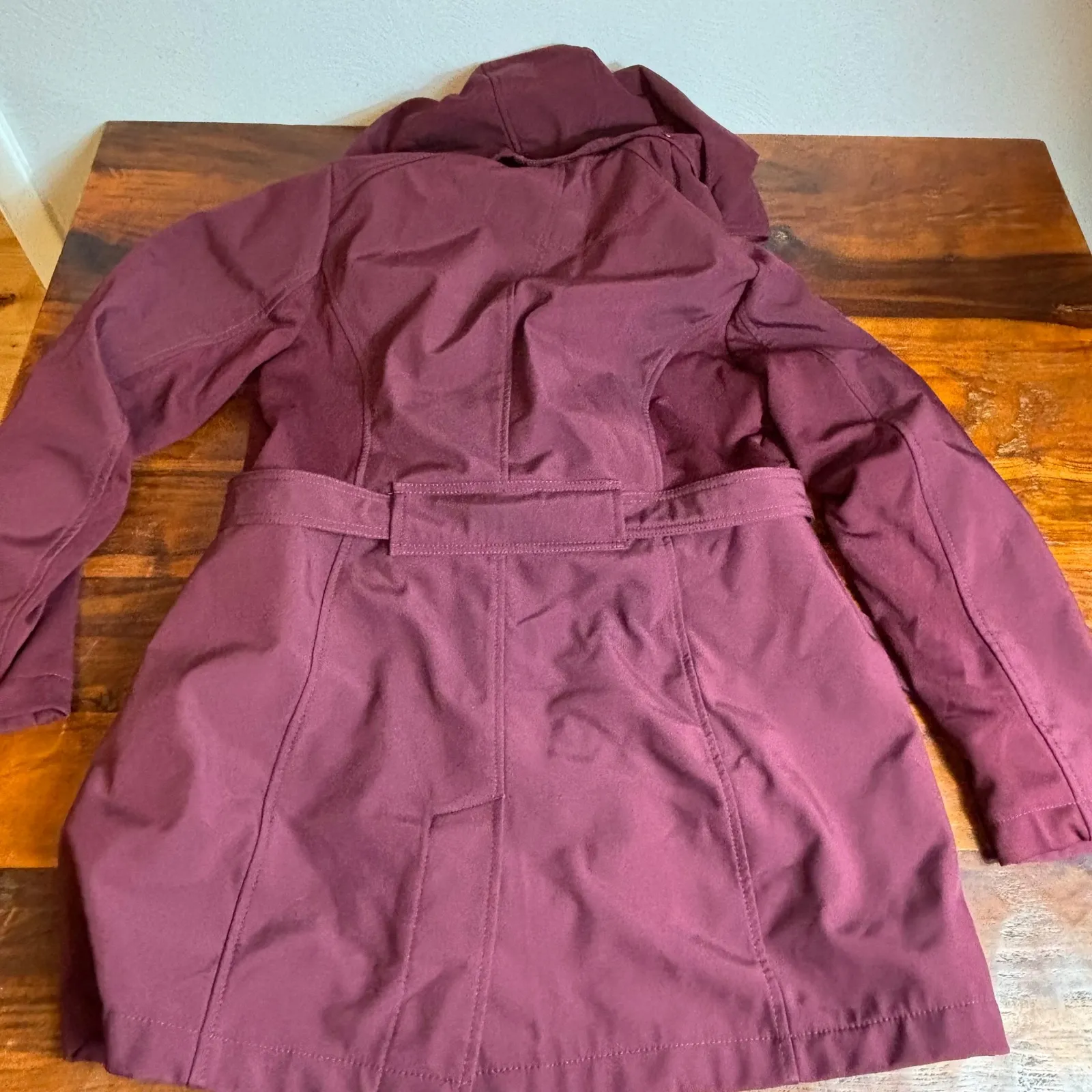 Sebby Collection Burgundy Water Resistant Windproof Hooded Trench Women's XL - Image 5