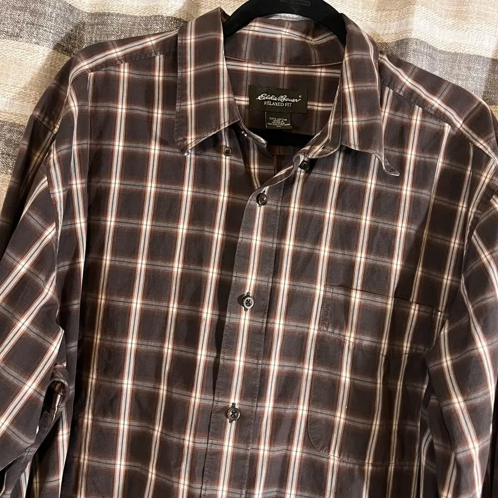 Eddie Bauer Brown Plaid Button Down Shirt Size XL‎ - Image 4