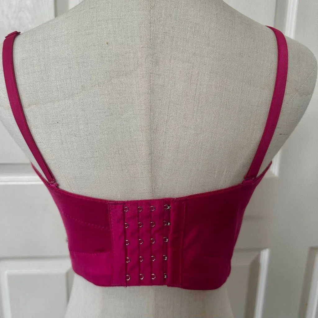 Hot Pink Sequin Beaded Bustier Crop Top Medium 38C - Image 5