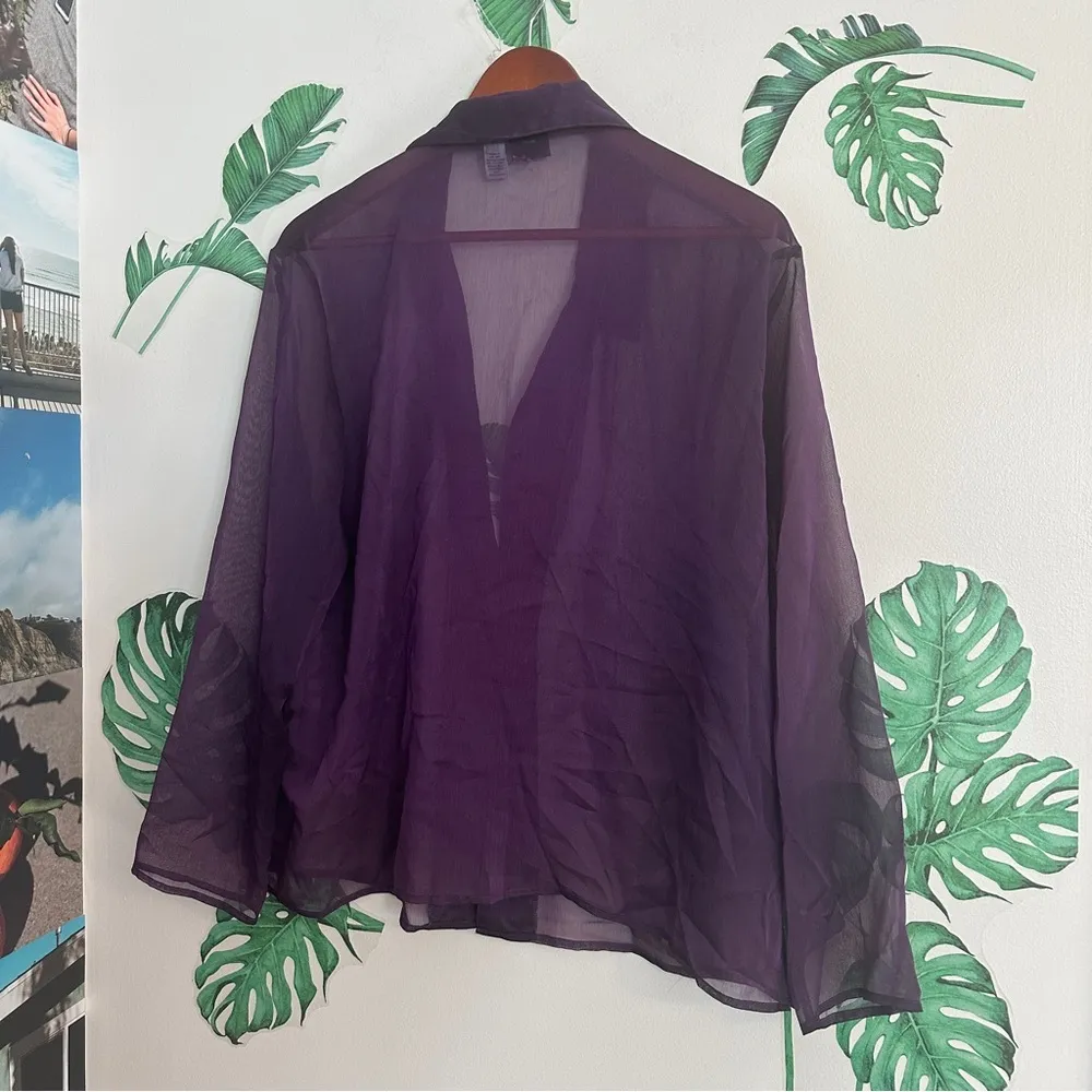 Vintage Sheer Purple Button Up Top Size L - Image 4