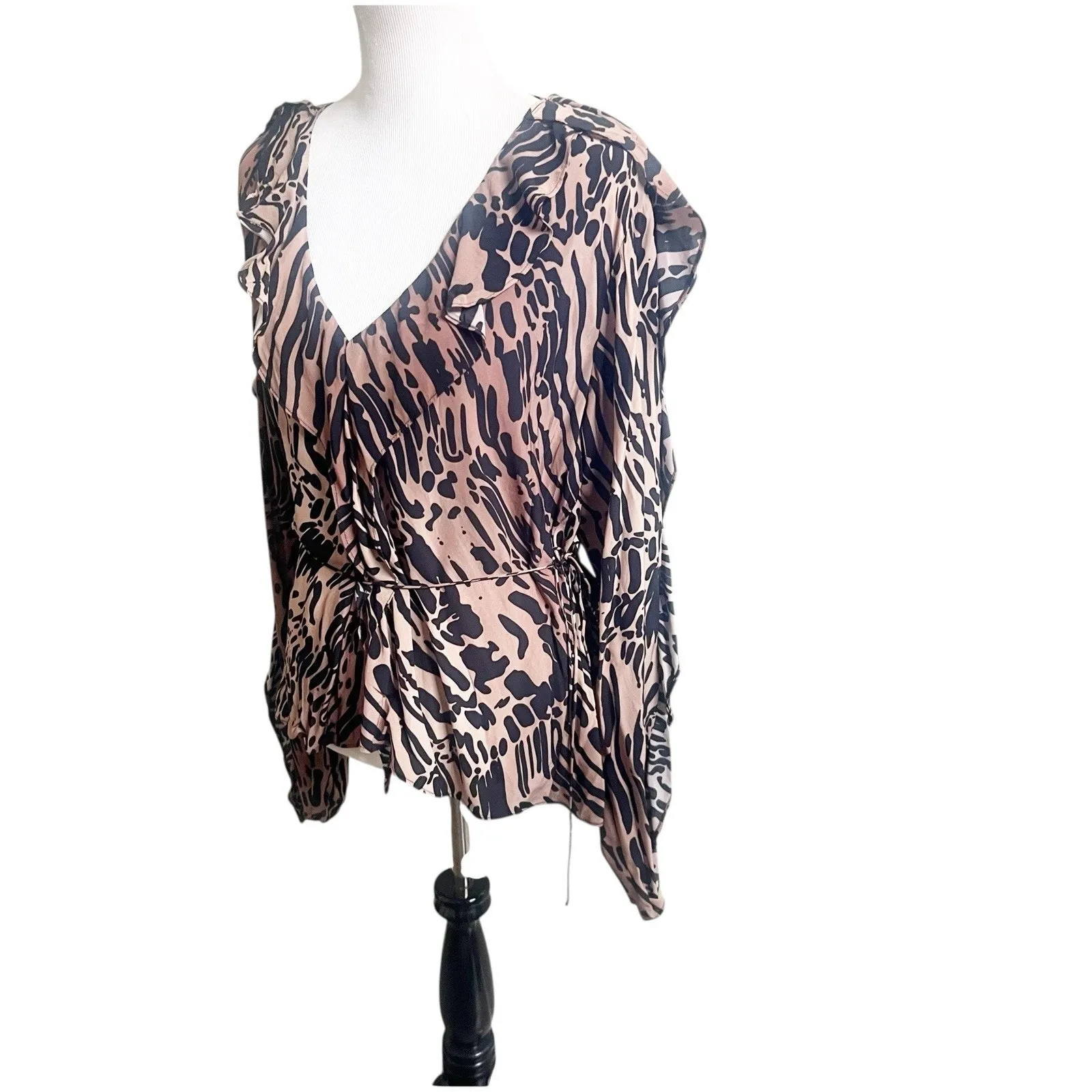 Good American Animal Print Ruffled Blouse Plus Size 2X Brown Black Siren Sexy - Image 5