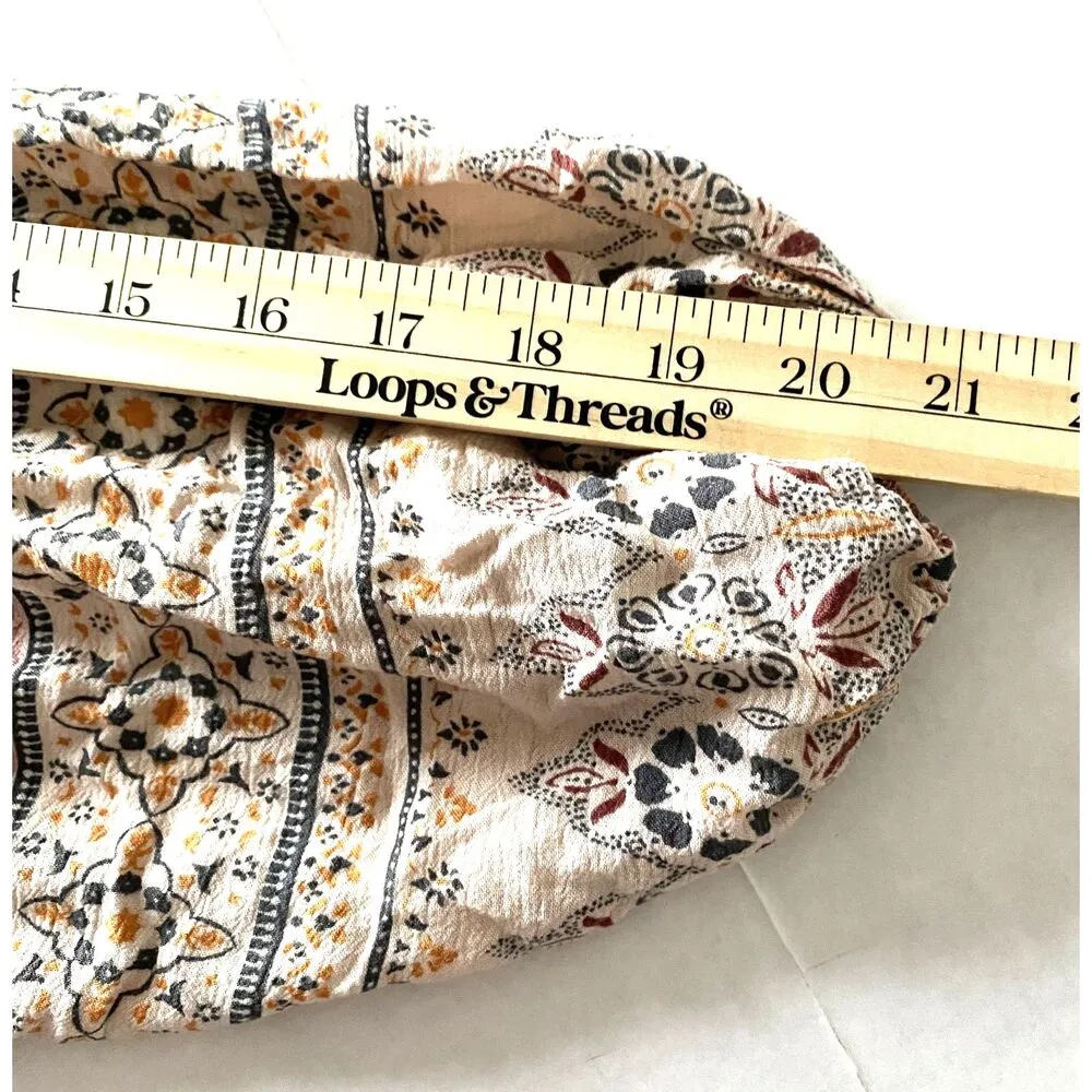 American Eagle Embroidered Balloon Sleeve Tassel Peasant Patchwork Peplum Top XS Pink - Image 7