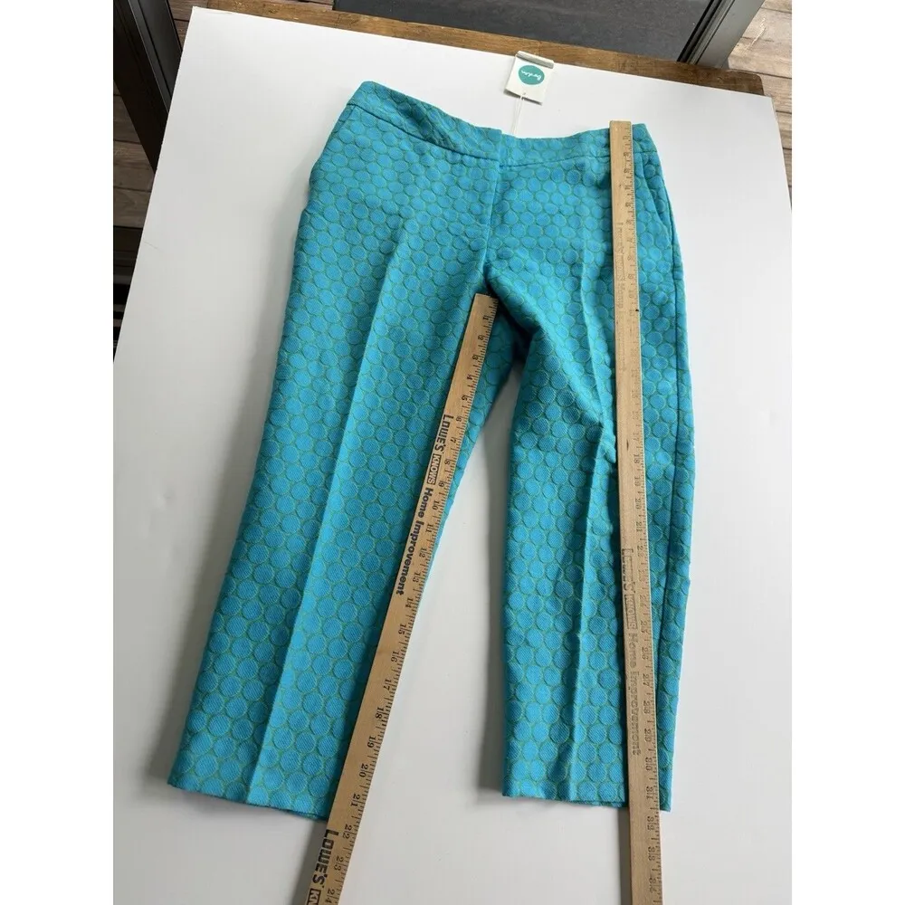 Boden Pants Sz 6P Womens Green Teal Raised Polka Dot Print Bistro Crop Ankle New Blue - Image 9
