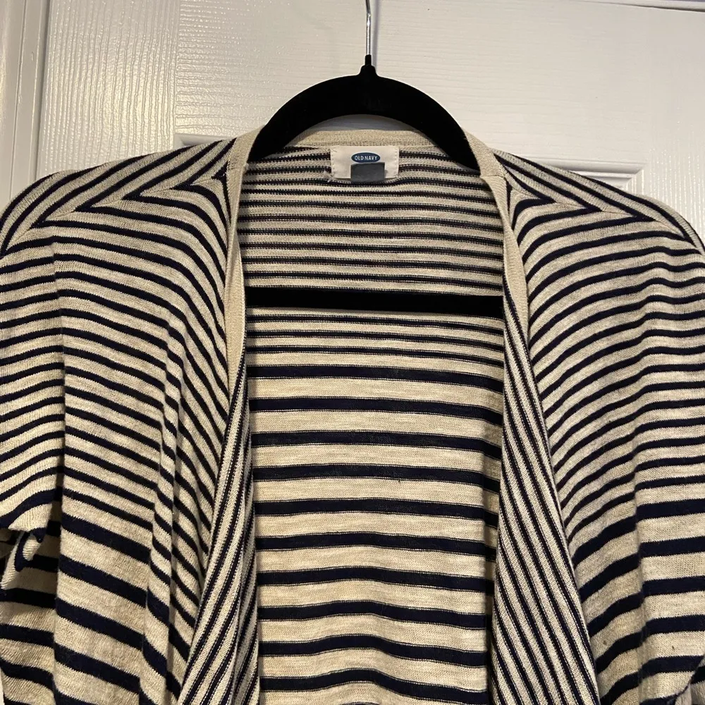Old Navy Size S Cream Blue Stripe Lightweight Open Front Long Sleeve Cardigan - Image 2