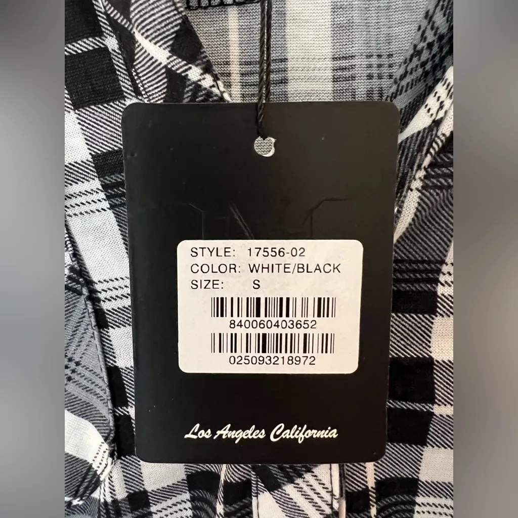 New White Mark Monochrome Plaid Shirt Dress Small Tunic Black - Image 4