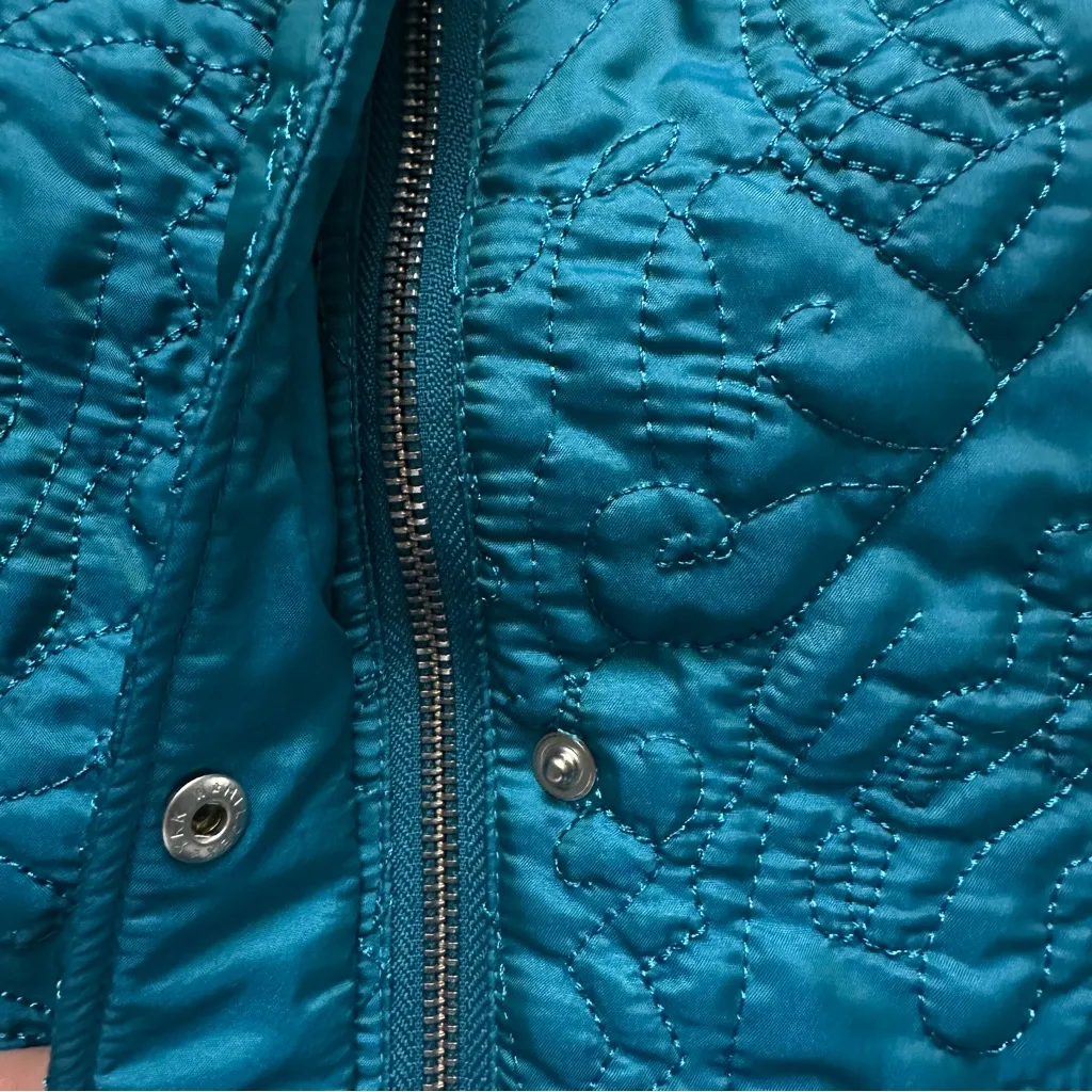 Christopher & Banks Quilted Vest Small Teal Zip Snap Puffer Floral Stitch - Image 6