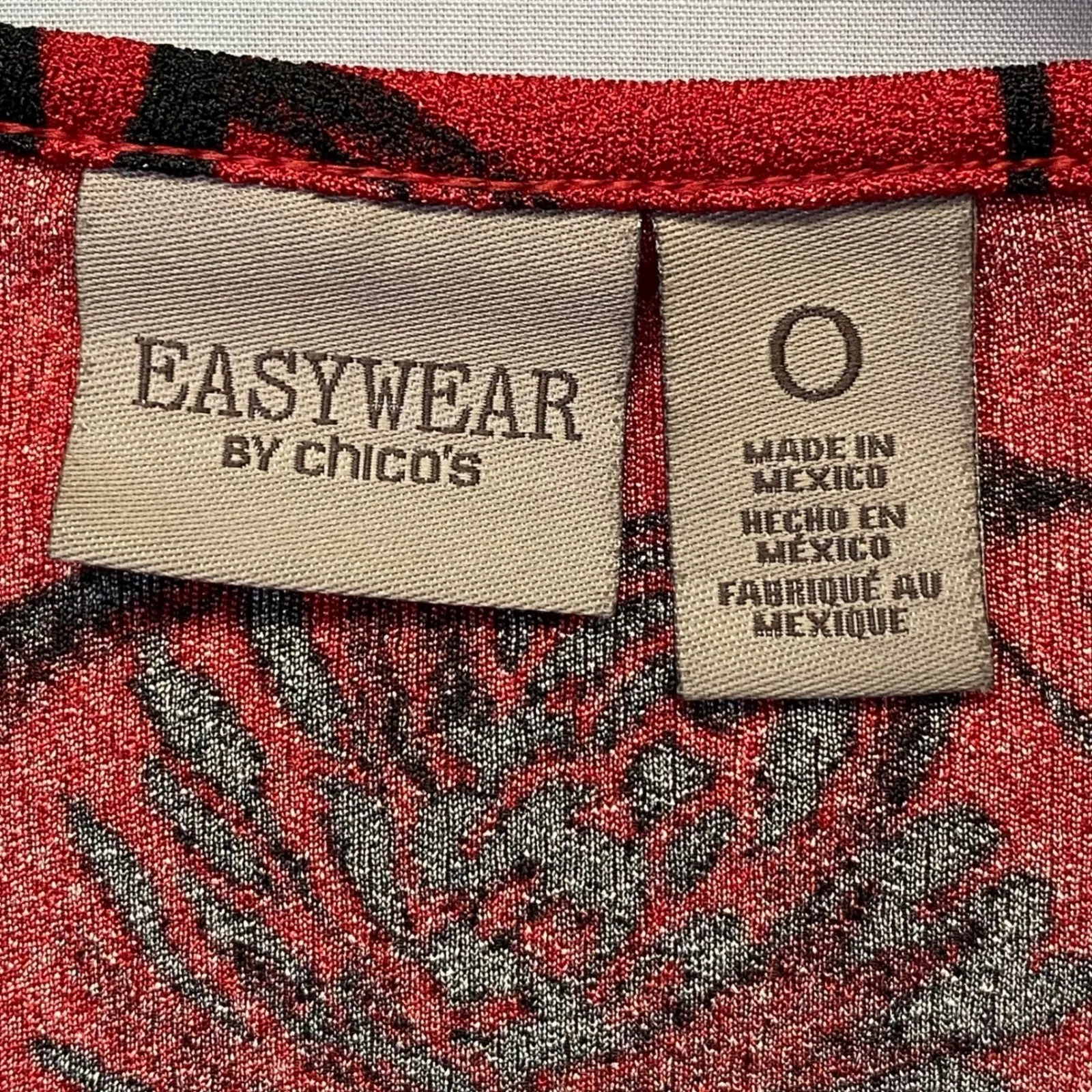 Chico's Easywear Red Black Floral Print 3/4 Sleeve Knit Top Women's Size 0 - Image 5