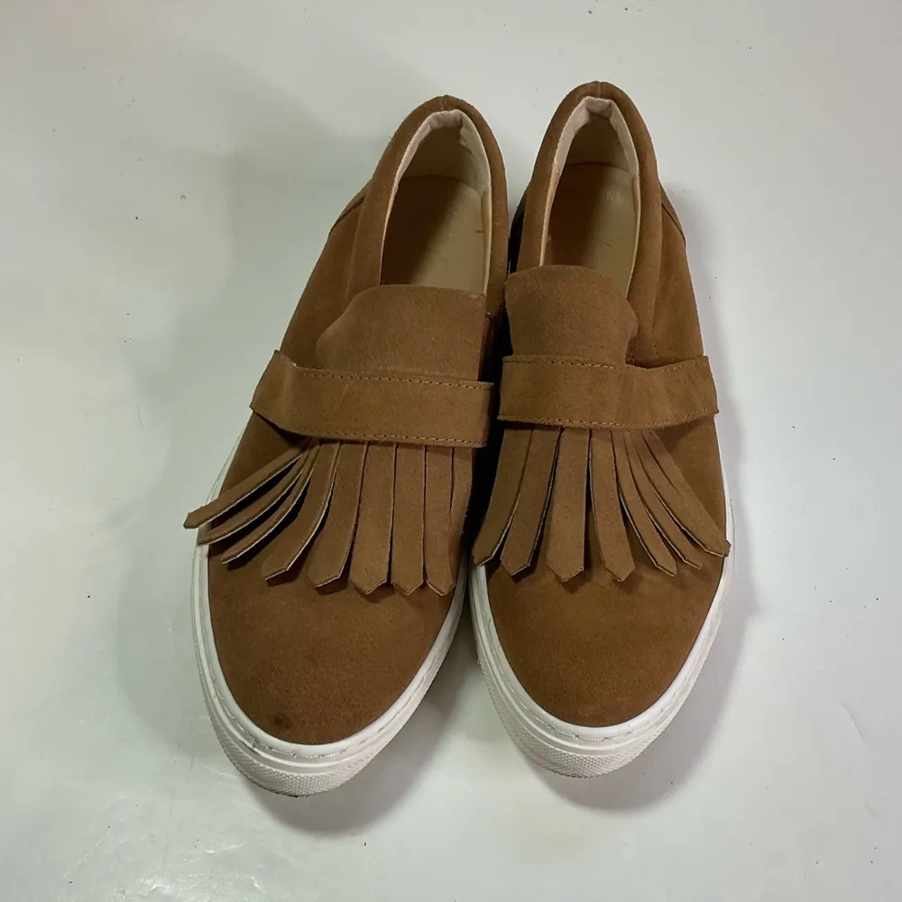 Anthropologie Suede Fringe Slip On Loafers Size 38 - Image 2