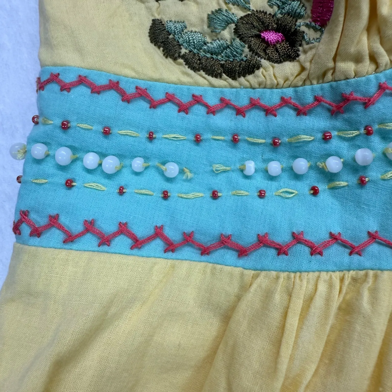 Boston Proper Embroidered Dress Beaded Cotton Sundress Yellow Summer Size 2 - Image 5