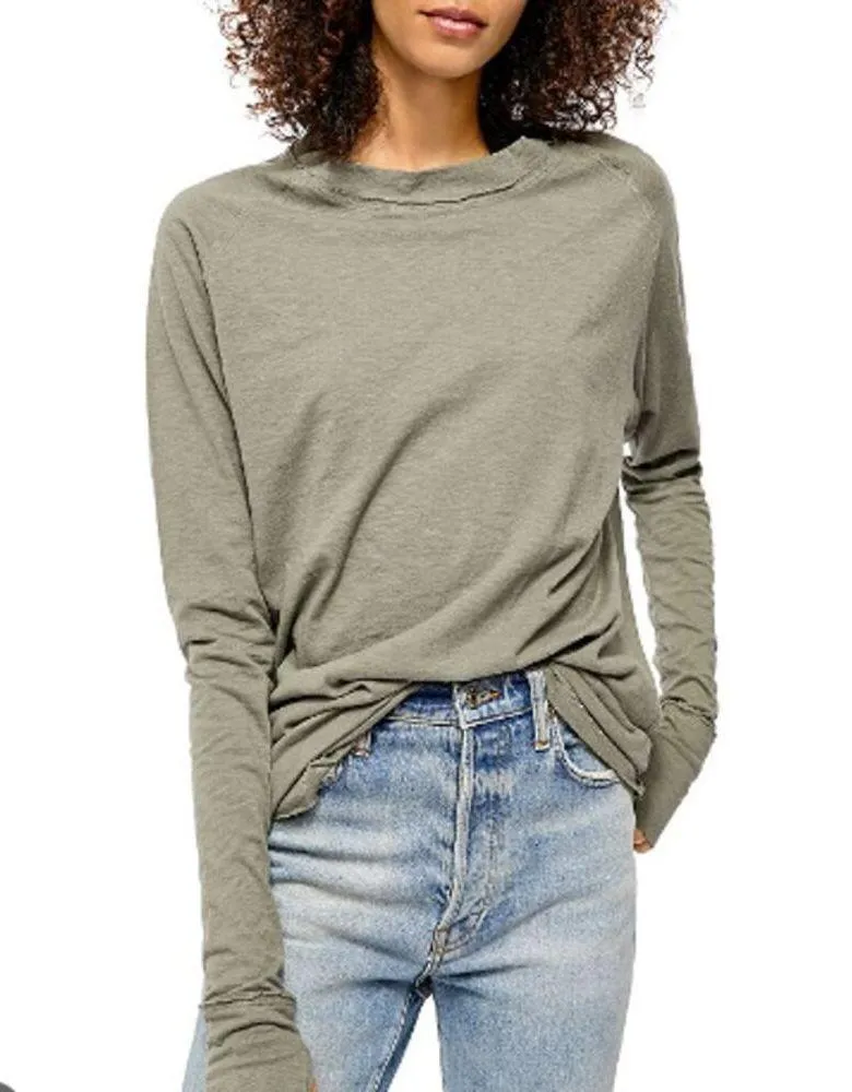 We The Free Arden Extra Long Cotton Top In Washed Army Long Sleeve Women XS - Image 3