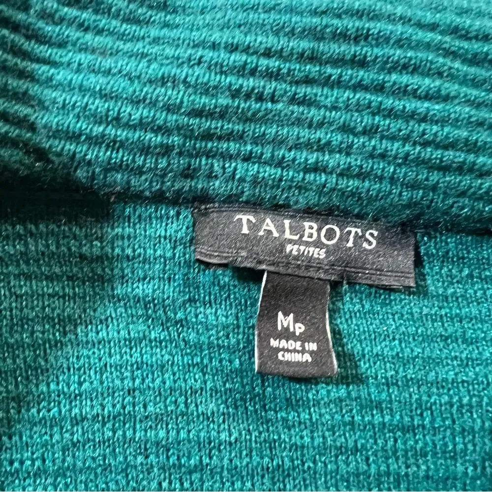 Talbots Green Lambswool Blend Ribbed Sweater Blazer Jacket Medium Petite EUC - Image 3