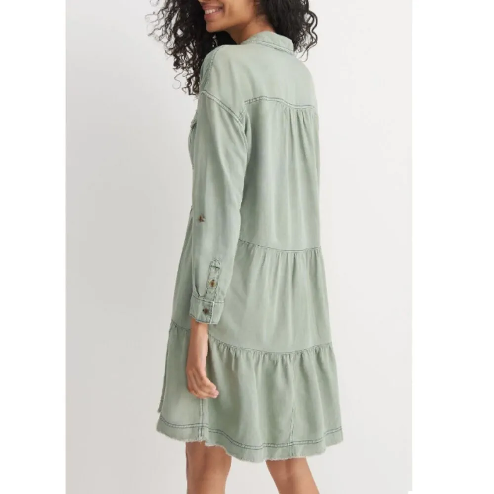 Anthropologie Pilcro Women's Size M Green Deanne Tiered Mini Shirt Dress EUC Size M - Image 2