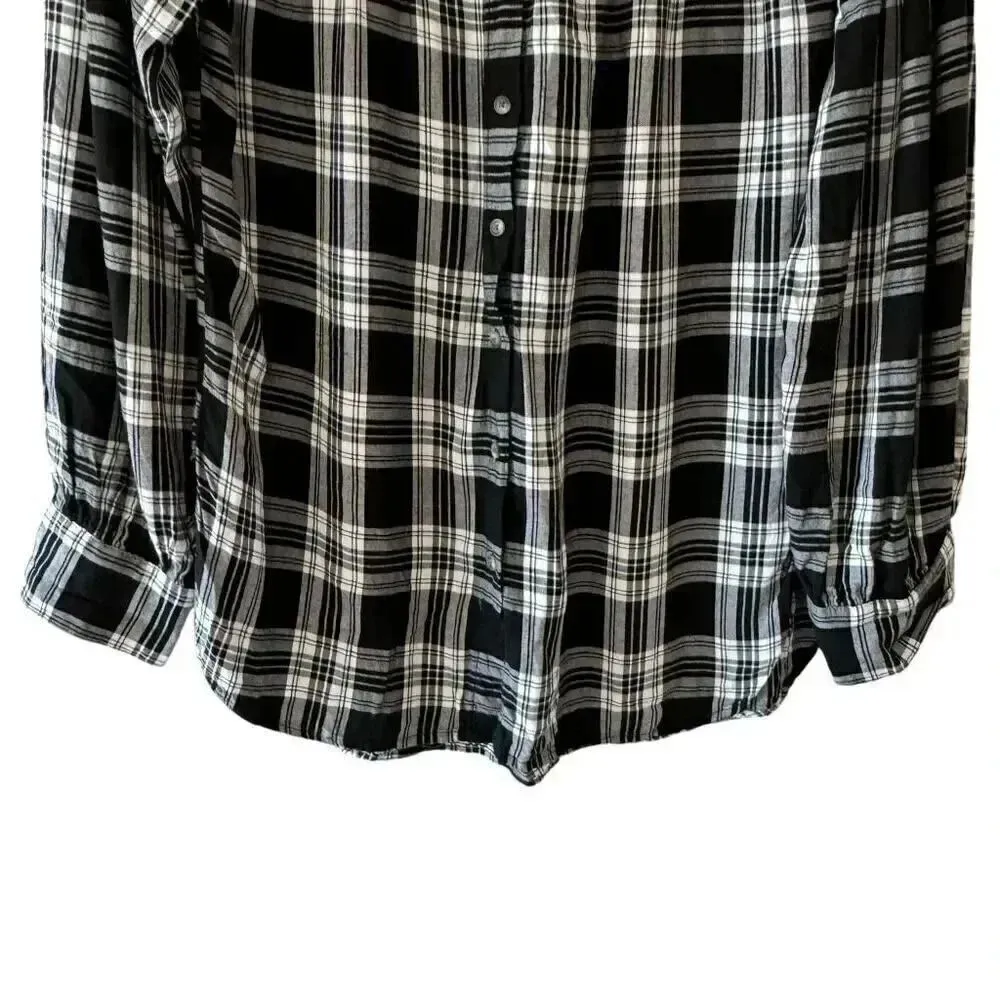 Como Vintage Tunic Top Black White Button Down Baby Doll Long Sleeve SZ L #2275 - Image 3