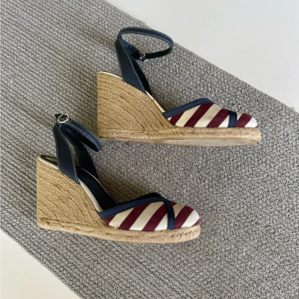 Tommy Hilfiger Red White Navy Blue Ankle Strap Espadrille Wedge Sandals 9 FLAW - Image 11