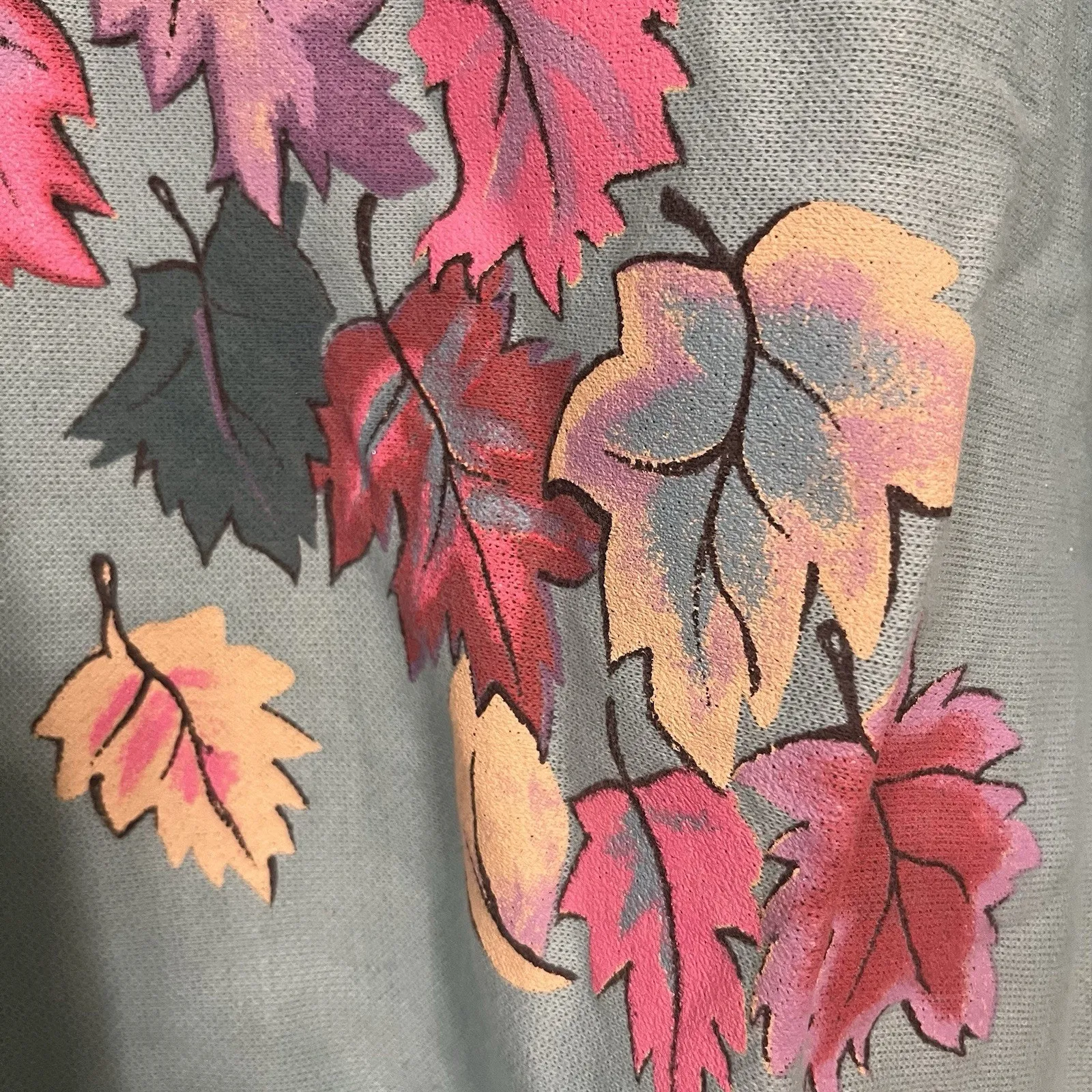 Vintage blue Mock Turtleneck Granny sweatshirt With Leaves - Image 5