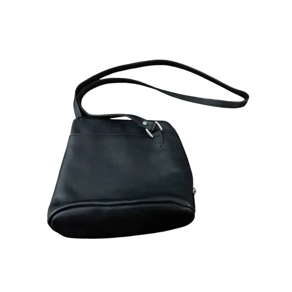 Le Donne Women's Black Leather Shoulder Bag Adjustable Strap Casual - Image 2