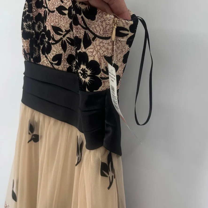 R&M Richards Y2K Velvet Mesh Dress 10 Holiday Coquette Floral Whimsigoth Glitter - Image 6