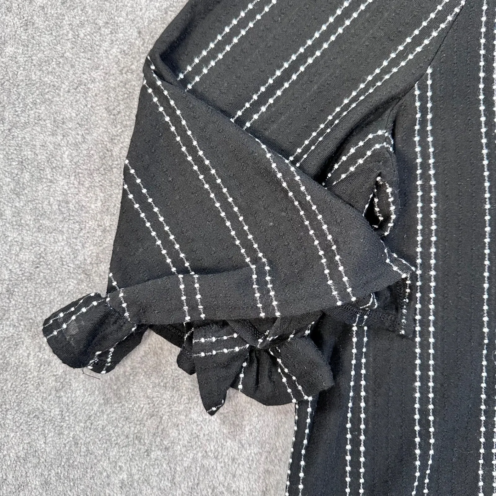 W5 Stitched Stripe Top Women's 1XL Black/White Ruffle 3/4 Sleeve Round Neck - Image 3