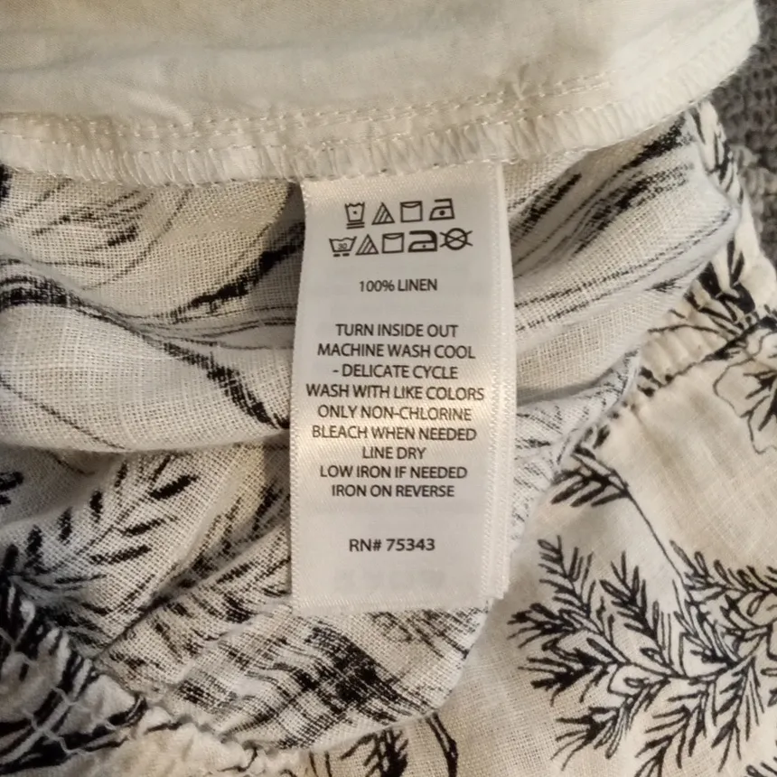 Tahari Linen Crop Pants Womens Large Black Floral Pull On Wide Leg Vacation - Image 8