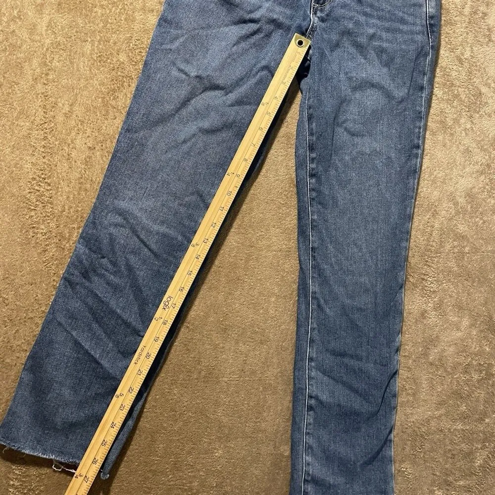 Paige Jeans Womens 25 Brigitte Straight Leg Raw Hem Mid Rise Pants Blue Med Wash - Image 9