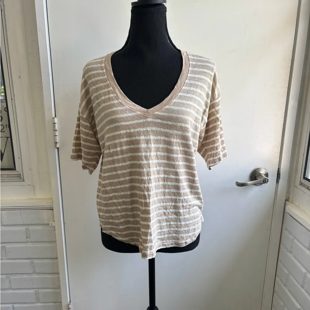 Faherty Oceanside 100% Linen Striped VNeck Top‎ Medium Workwear Boho - Image 2