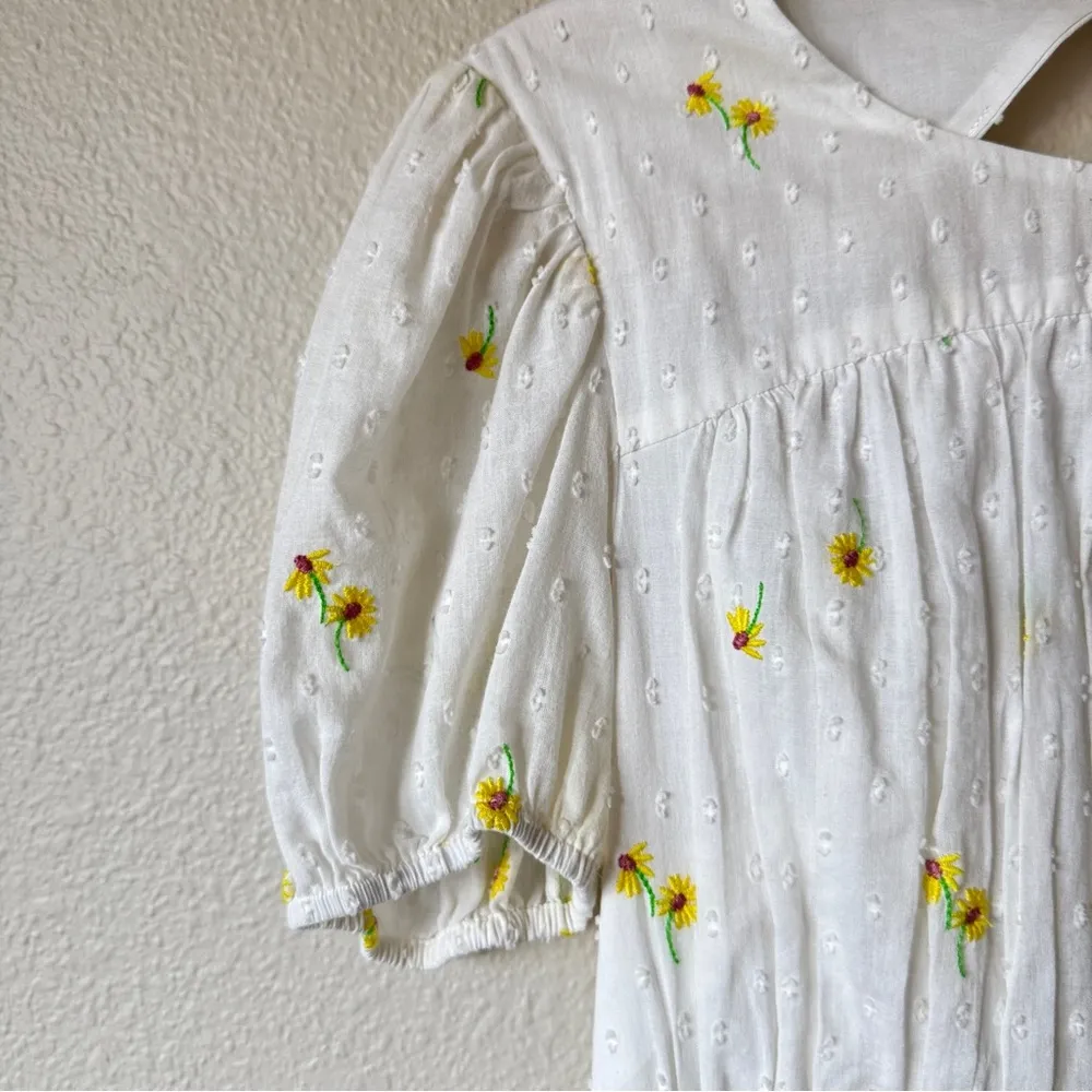 For Love & Lemons White Embroidered Yellow Daisy Mini Dress Womens S Eyelet - Image 2