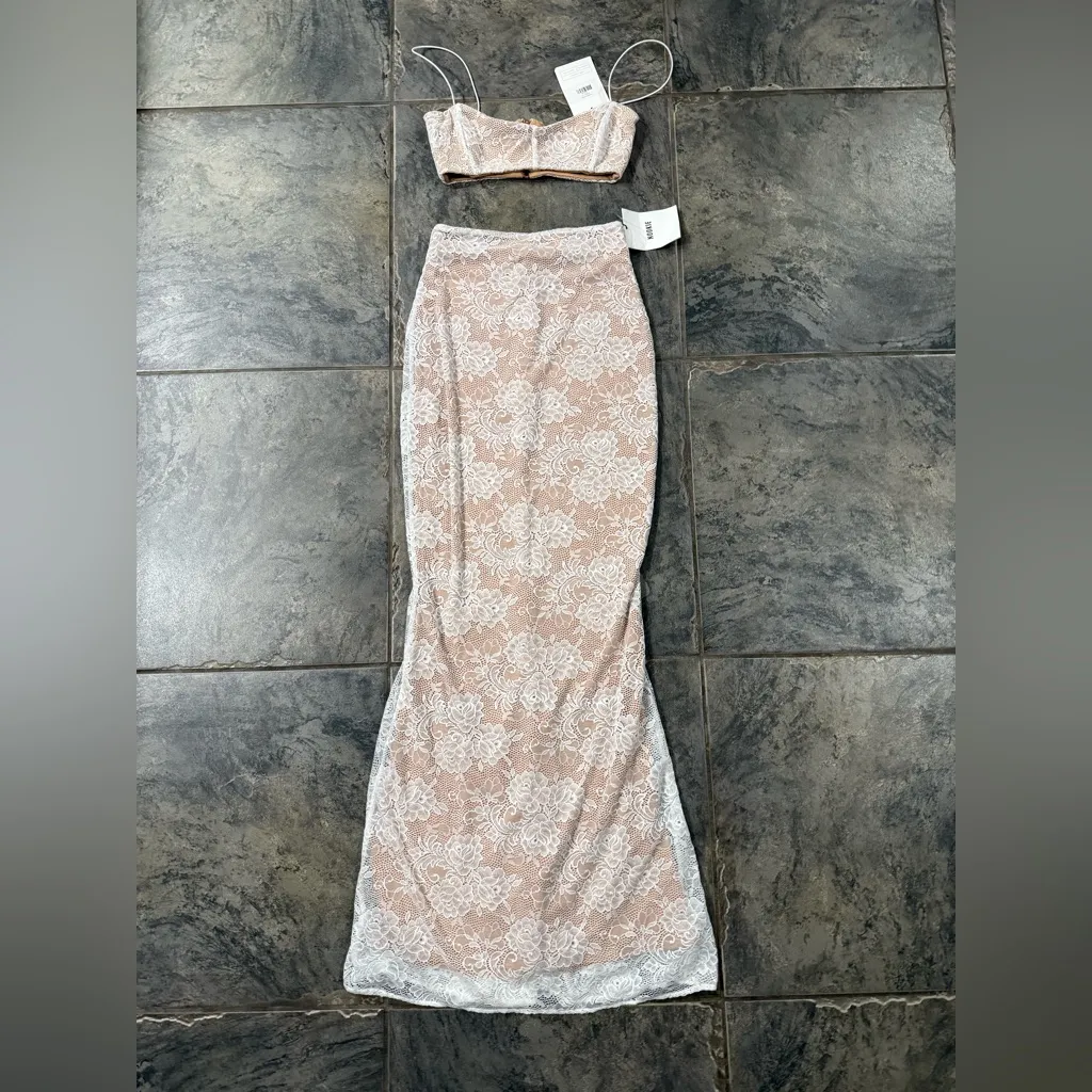 NWT Nookie Heaven Lace Crop Top and Maxi Skirt Set‎ White Sz Medium $$439 - Image 11