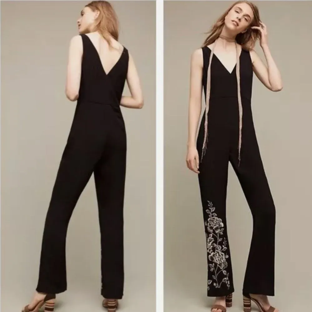 Anthropologie HD In Paris Women’s 0 Embroidered Wide Leg Jumpsuit Black Western‎ - Image 6