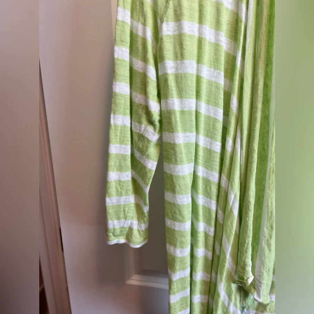 J Jill Cardigan Sweater Women’s Green White Striped LINEN Open Front siz… - Image 5