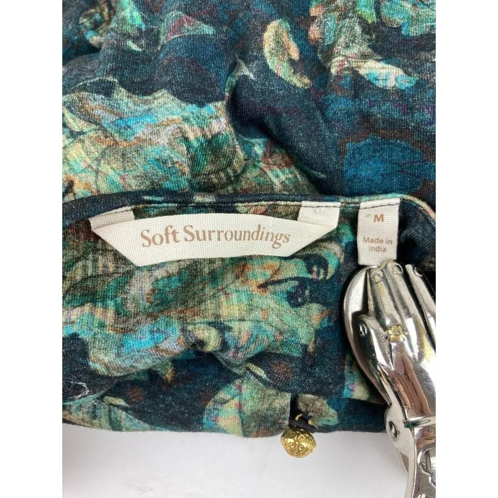 Soft Surroundings Del Bosque Starry Night Top Womens Med Green Floral Gold Beads - Image 4