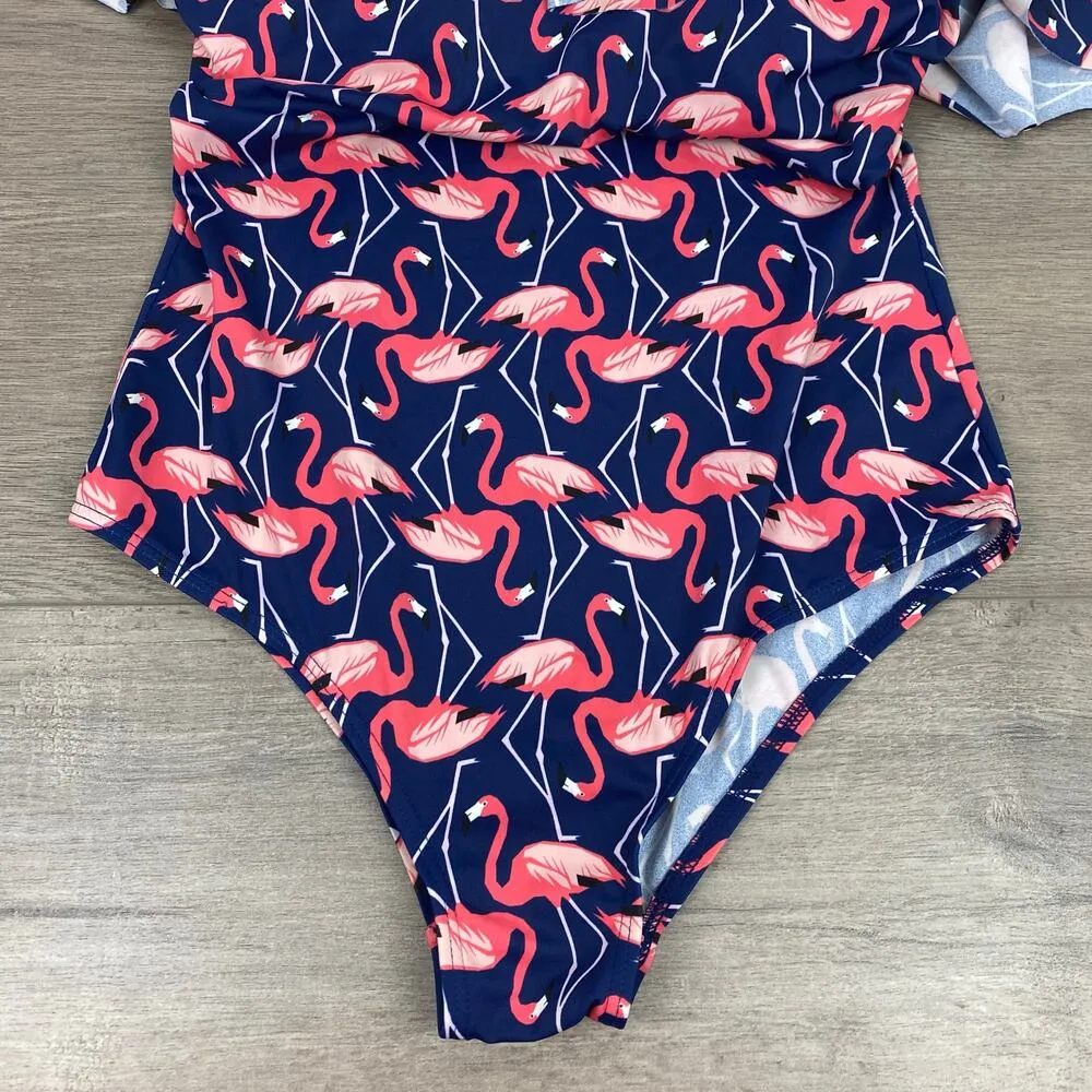 Eloquii Blue&Pink Flamingo Print One Piece Swimsuit Sz.14W - Image 6