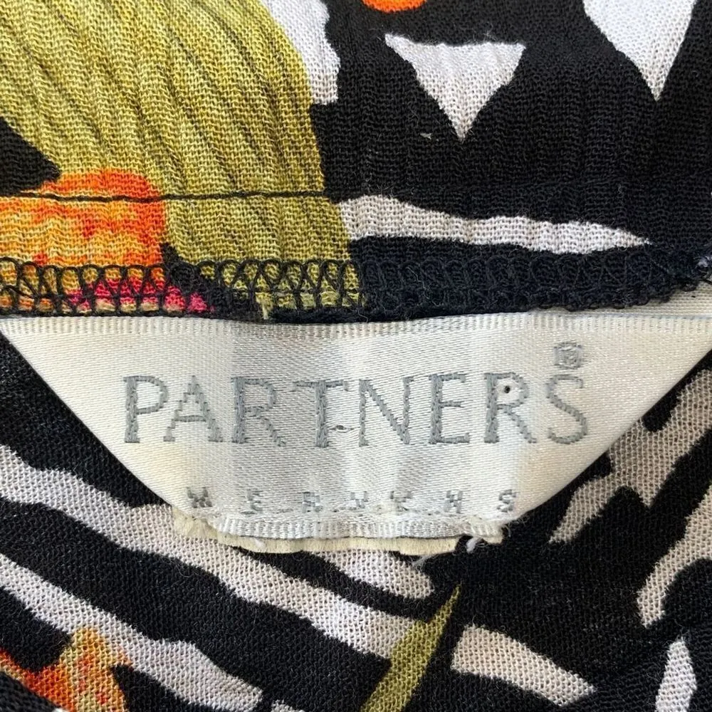 Vintage 90s Shirt Tropical Abstract Dark Floral Detail Black Orange Crinkle Size M - Image 8