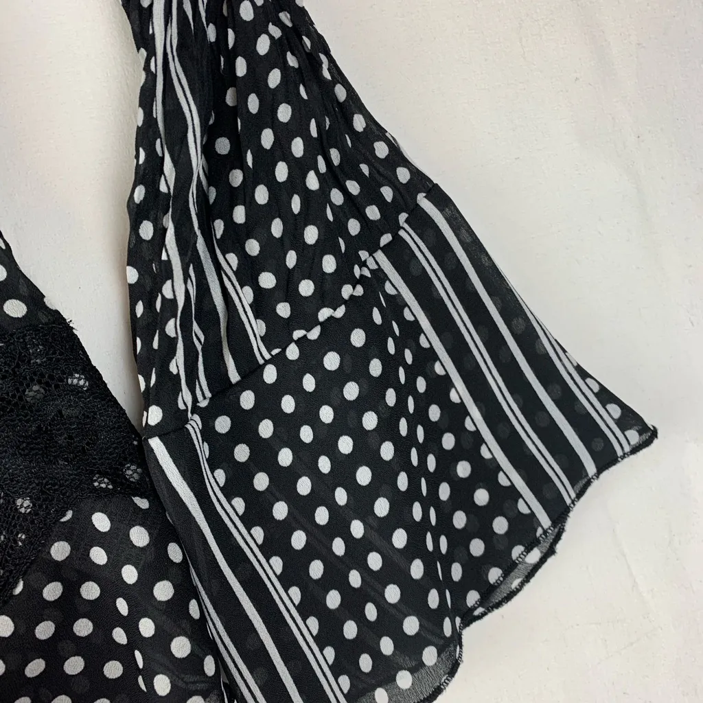 Robbie Bee size medium Black White Polka Dot Striped Blouse bell sleeve - Image 7