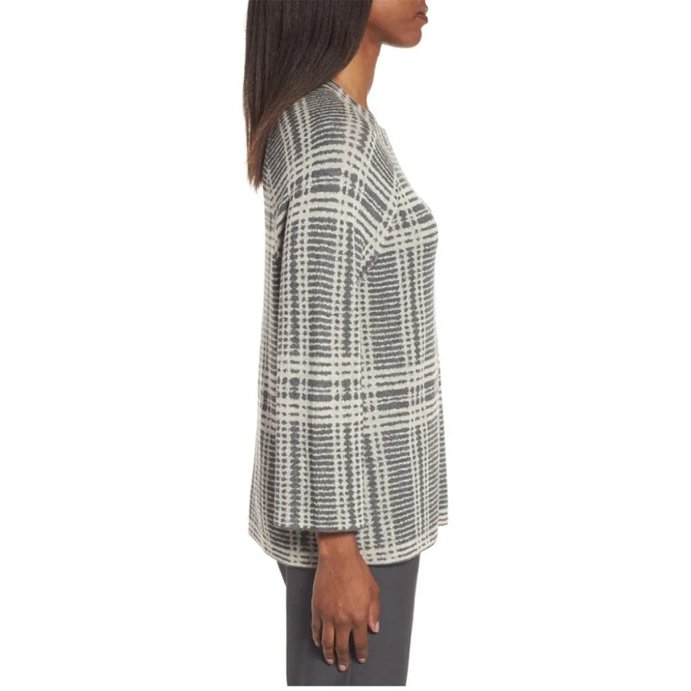 Eileen Fisher Ash Gray Sleek Tencel Merino Wool Boxy Sweater Top | Small - Image 2