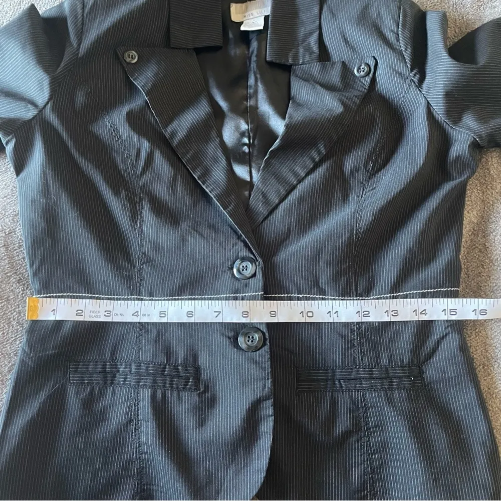 Miss LiLi Pin Stripe 3/4 Sleeve Fitted Office Siren Y2K Blazer Jacket Small Black - Image 6