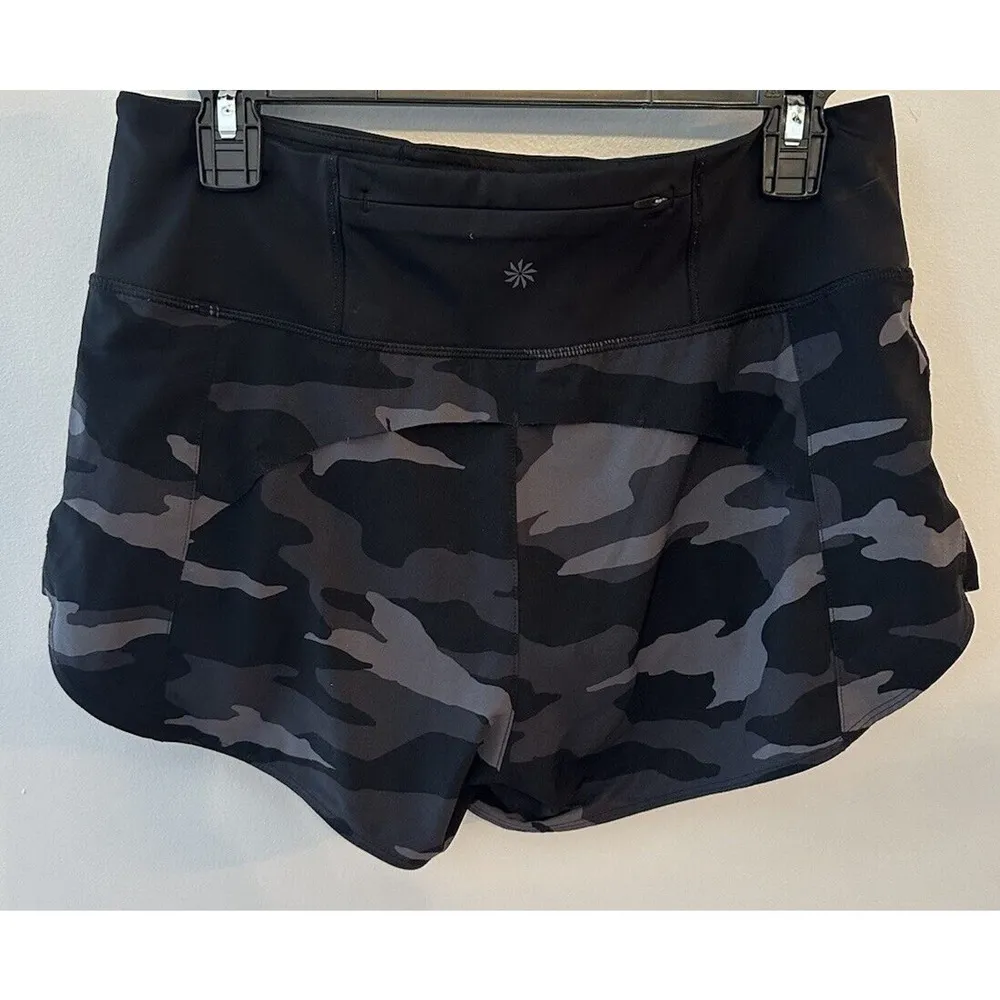 Athleta Lined Athletic Shorts Black Gray Camouflage Women’s Size Small - Image 2