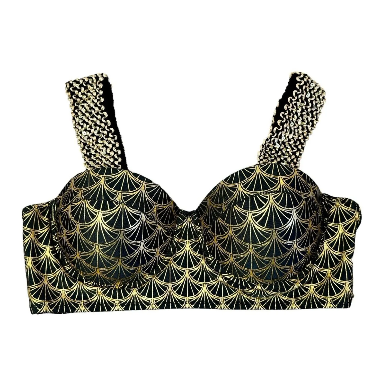 Sirencore Mermaid Metallic Gold Crop Bra Top Festival Cage Club Party Rave Sz M Size M - Image 2