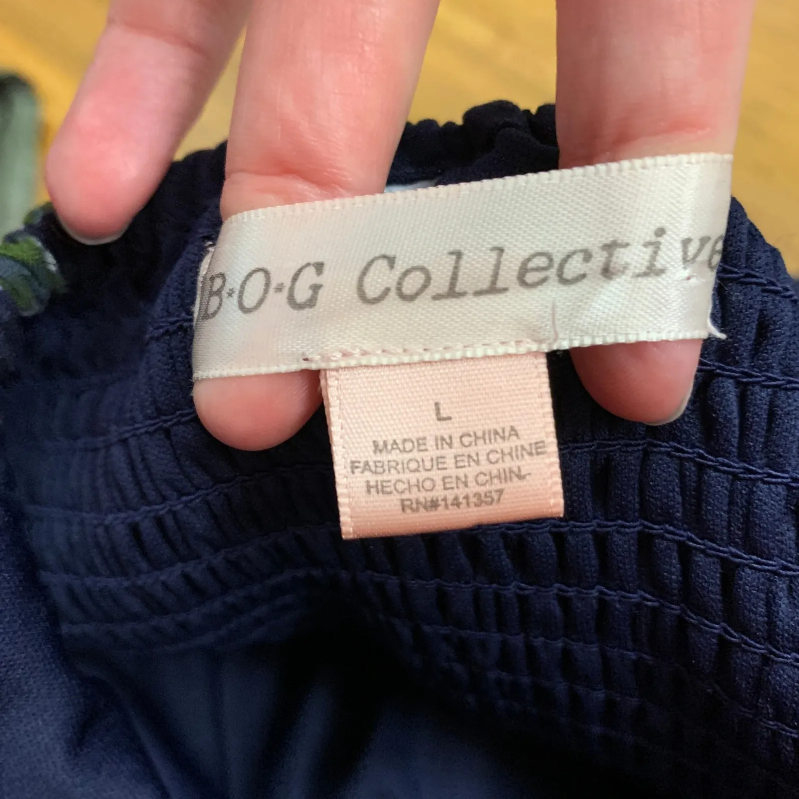 BOG Collective‎ Navy Blue Floral Wide Leg Jumpsuit Tank Pants Women's Size Large - Image 6