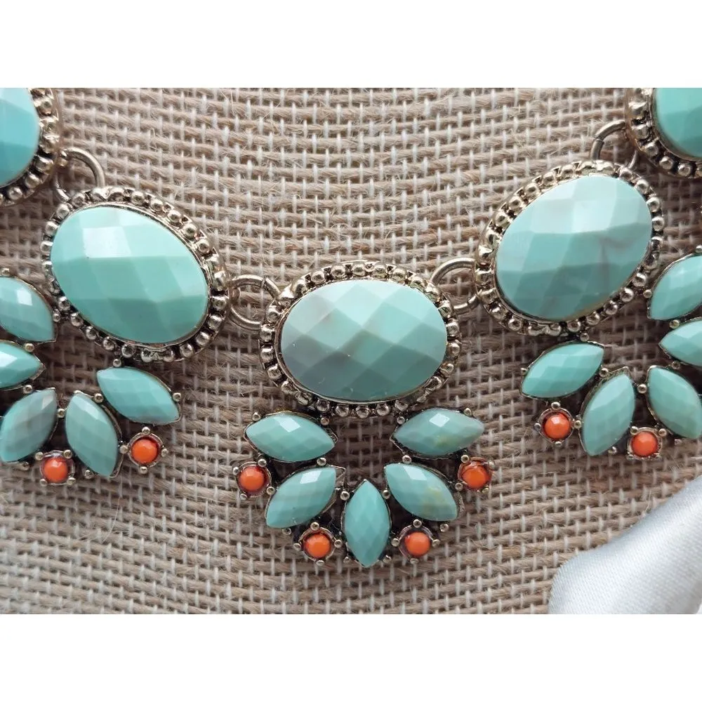 NWT World Market Gold Tone Seafoam Green & Coral Bib Collar Necklace 20" - Image 4