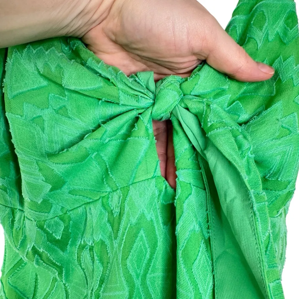 ALICE‎ + OLIVIA Roe Tie-Front Flare Dress Green Keyhole Mini Geometric Silk Sm 4 - Image 6