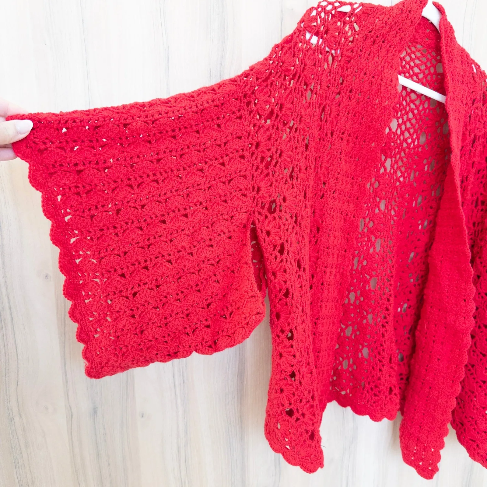 VTG Womens Crochet Cardigan Size XL Red Handmade Boho Retro Cottage Romantic - Image 6