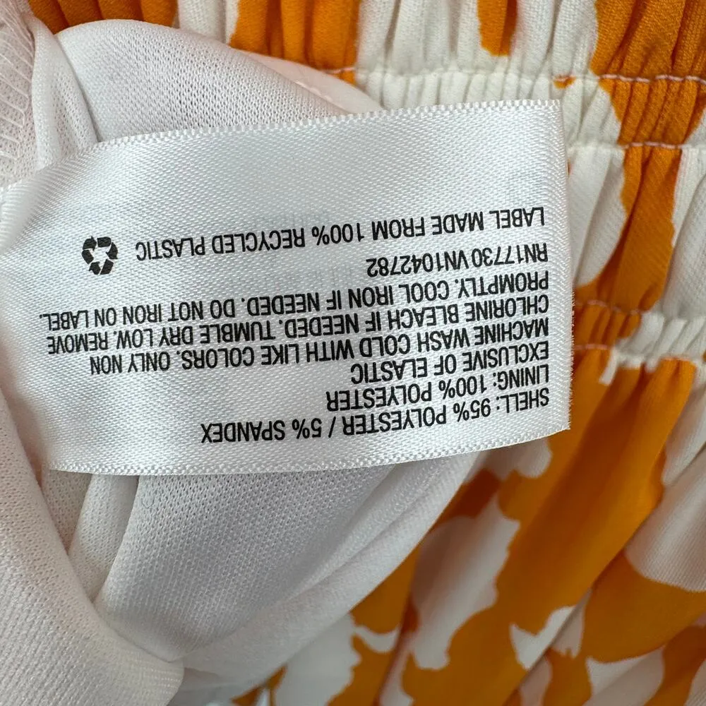 Ava & Viv blouse XXL V neck abstract smocked mesh lined stretch orange white NEW - Image 8