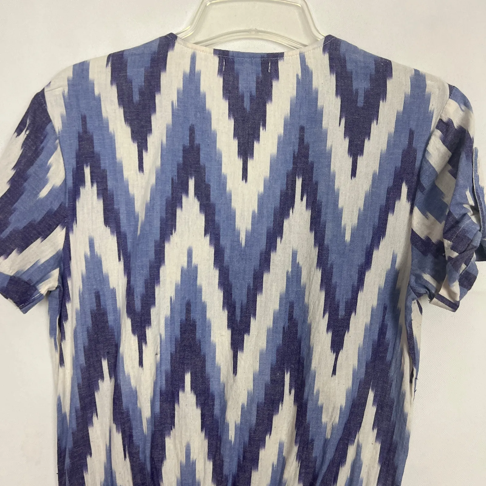 Rag Poets Short Sleeve Chevron Print Blue & White Romper Size Small - Image 7